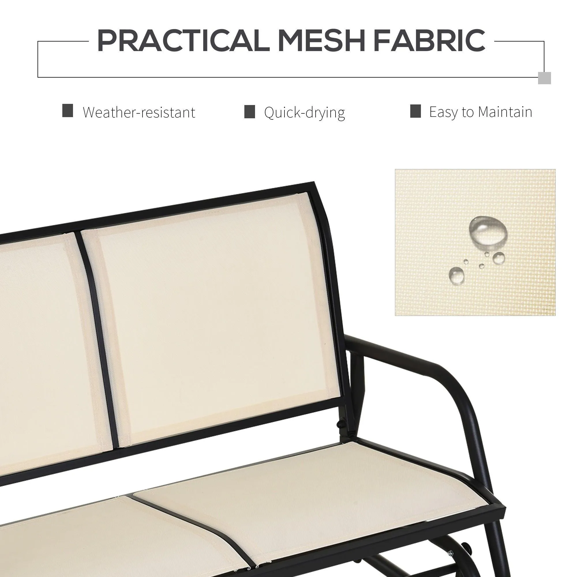 2-Person Outdoor Glider Bench, Patio Swing Rocking Chair, Beige