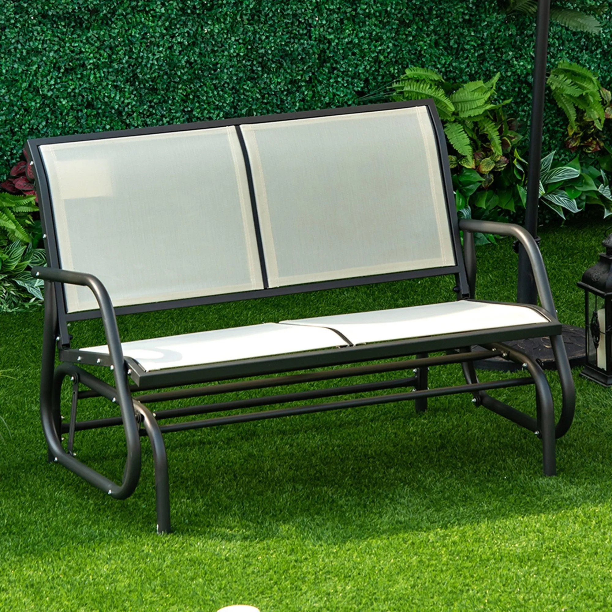 2-Person Outdoor Glider Bench, Patio Swing Rocking Chair, Beige