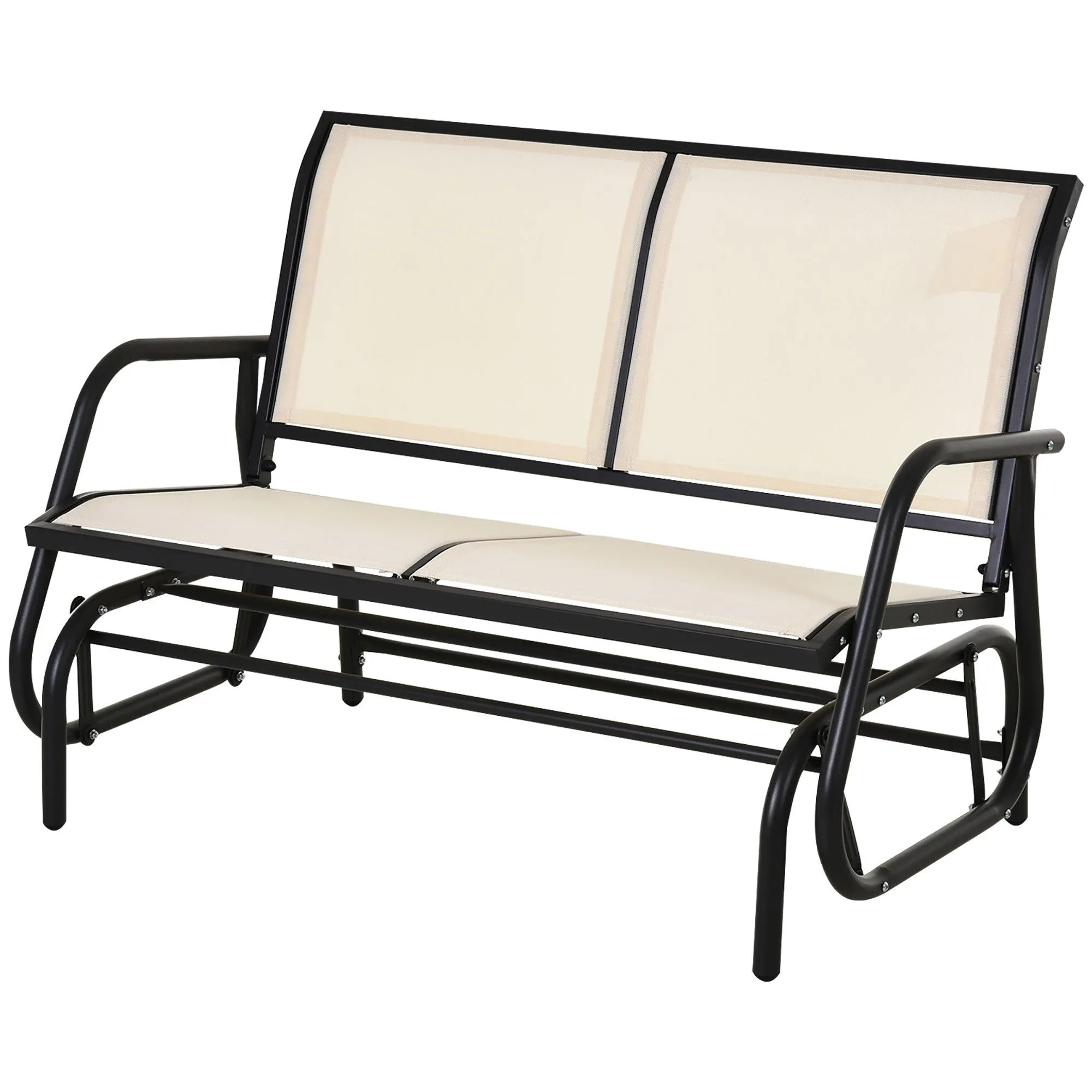 2-Person Outdoor Glider Bench, Patio Swing Rocking Chair, Beige