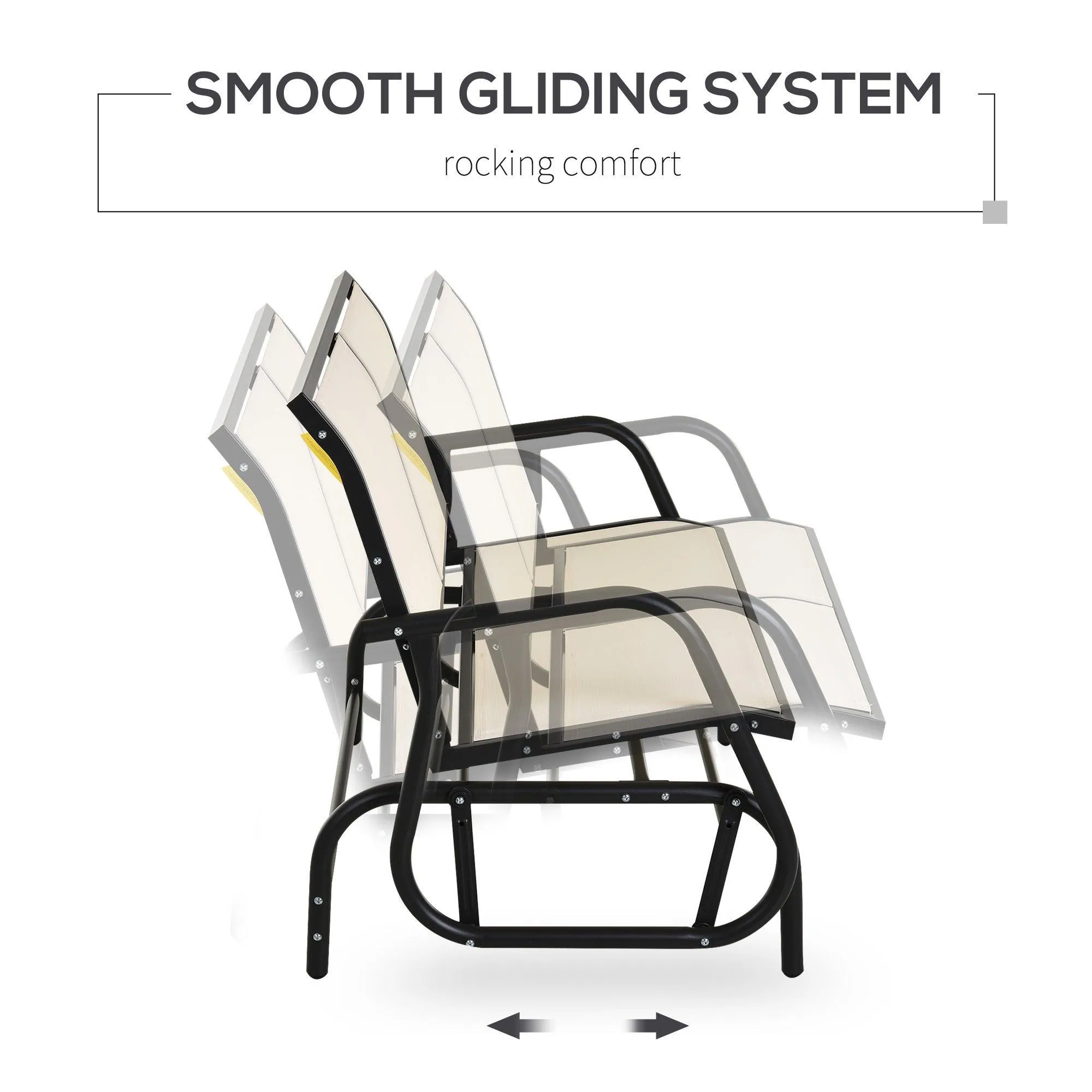2-Person Outdoor Glider Bench, Patio Swing Rocking Chair, Beige