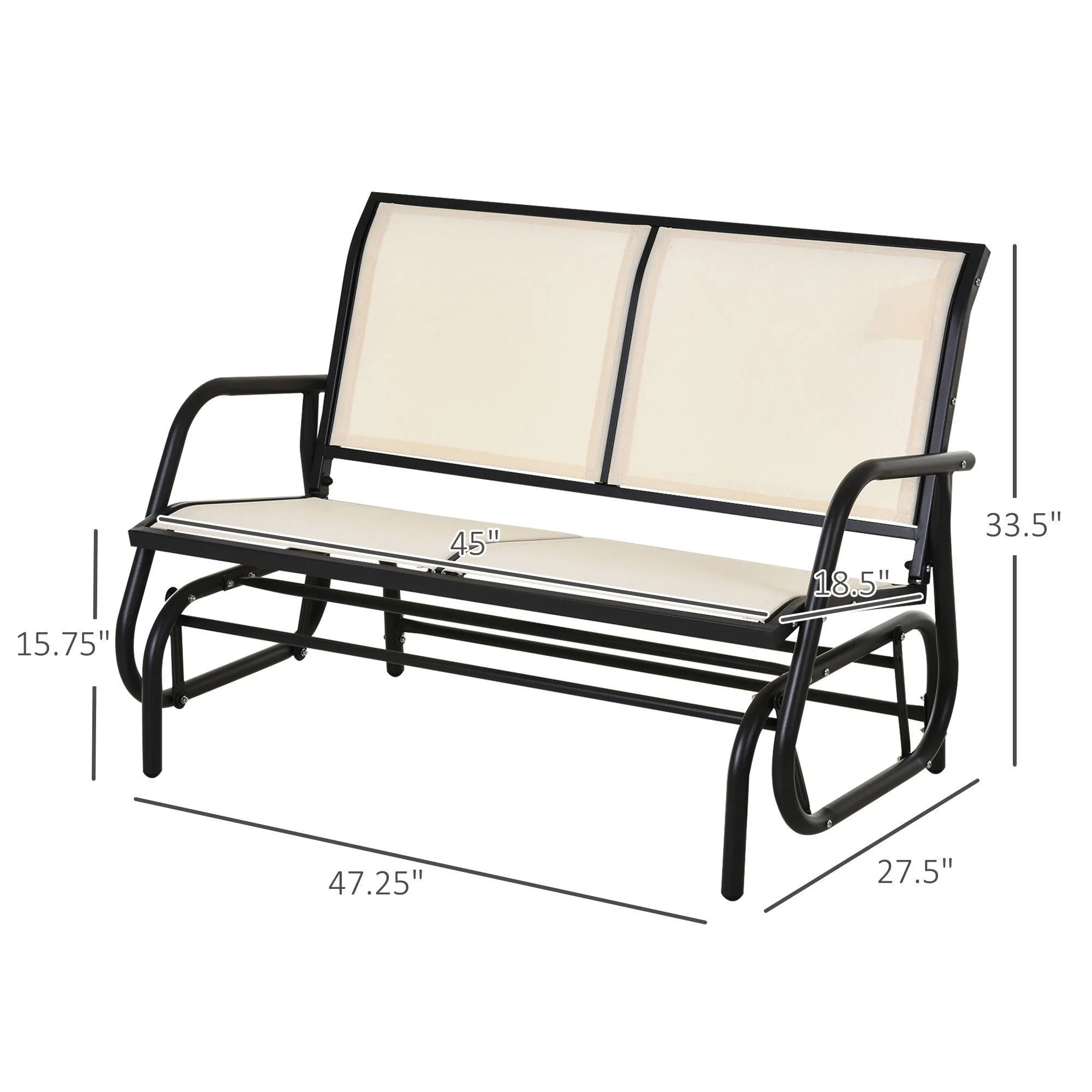 2-Person Outdoor Glider Bench, Patio Swing Rocking Chair, Beige