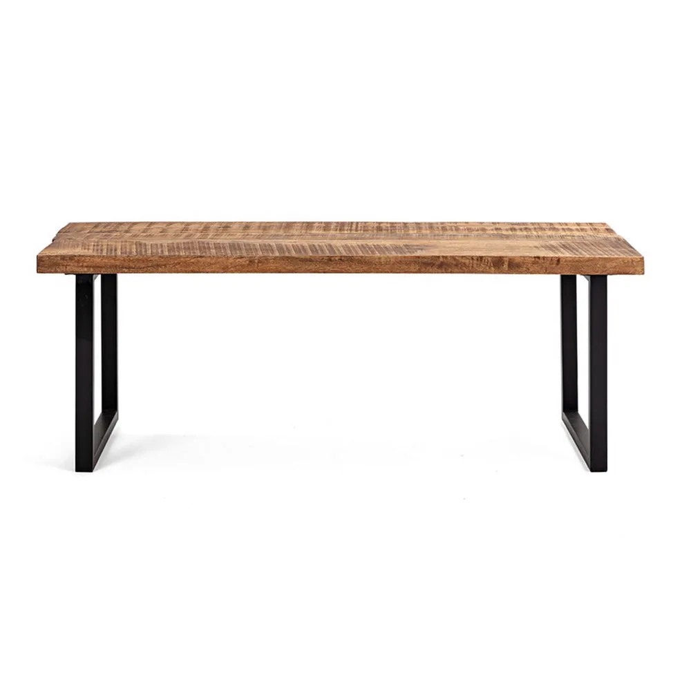 52 Inch Side Dining Bench, Black Iron Base, Mango Wood, Natural Brown By Casagear Home
