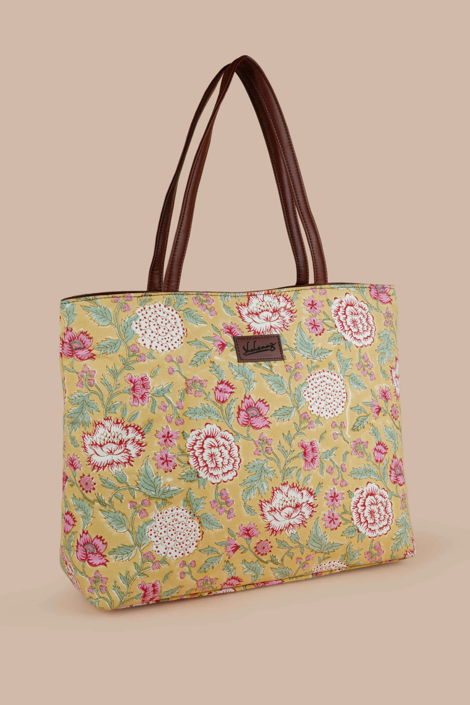 Amalfi Meadows Hand Block Printed Yellow Classic Tote Bag