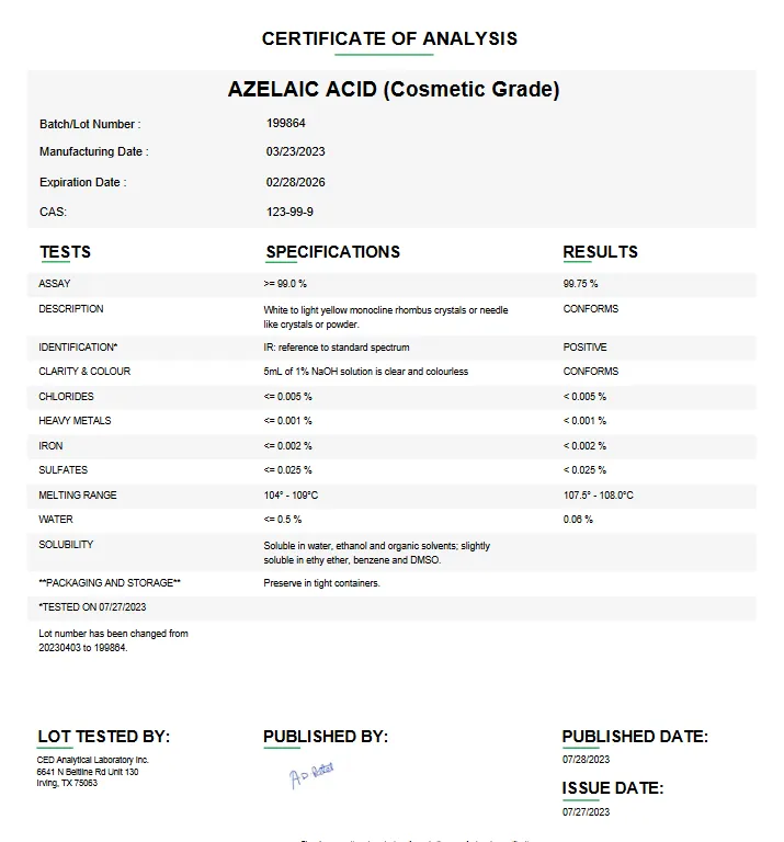 Azelaic Acid (Cosmetic Grade) For Compounding (API) (Rx)