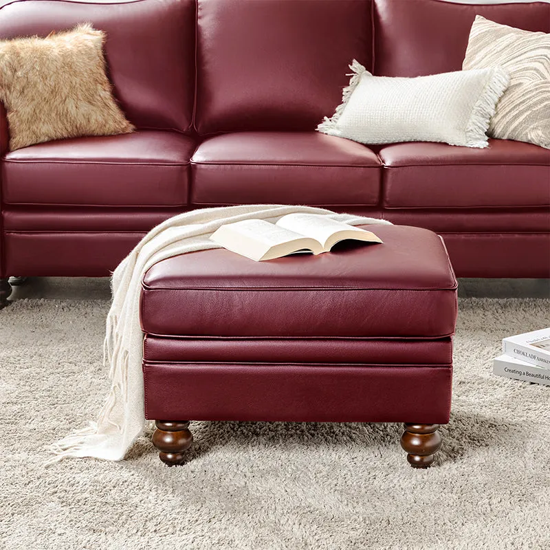 Basilio Contemporary Genuine Leather Ottoman for Living Room
