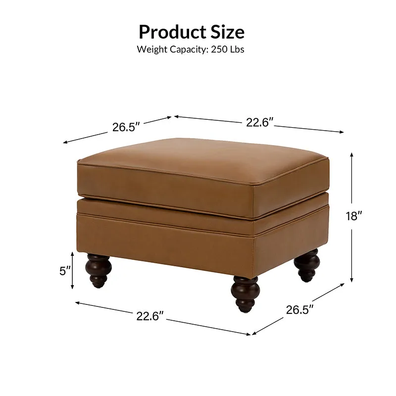Basilio Contemporary Genuine Leather Ottoman for Living Room