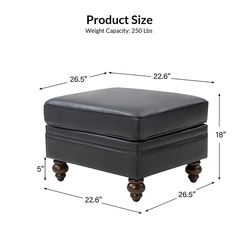 Basilio Contemporary Genuine Leather Ottoman for Living Room