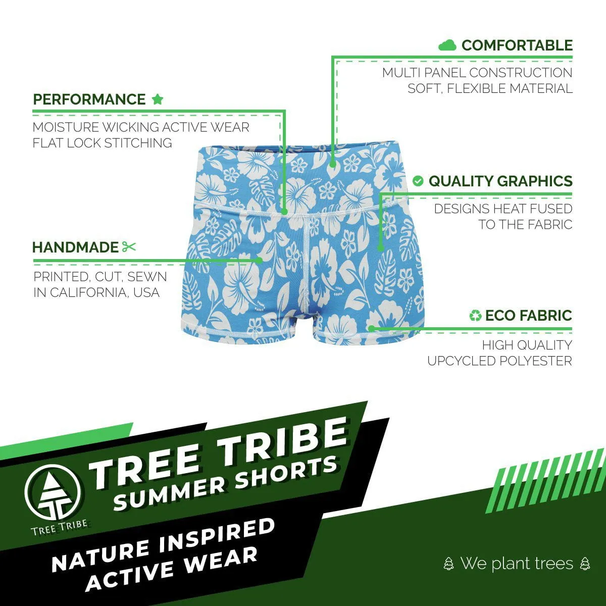 Blue Bloom Yoga Shorts