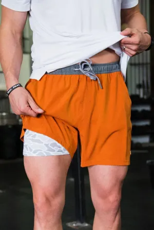 Burlebo 7” Athletic Short Orange- White Camo Liner