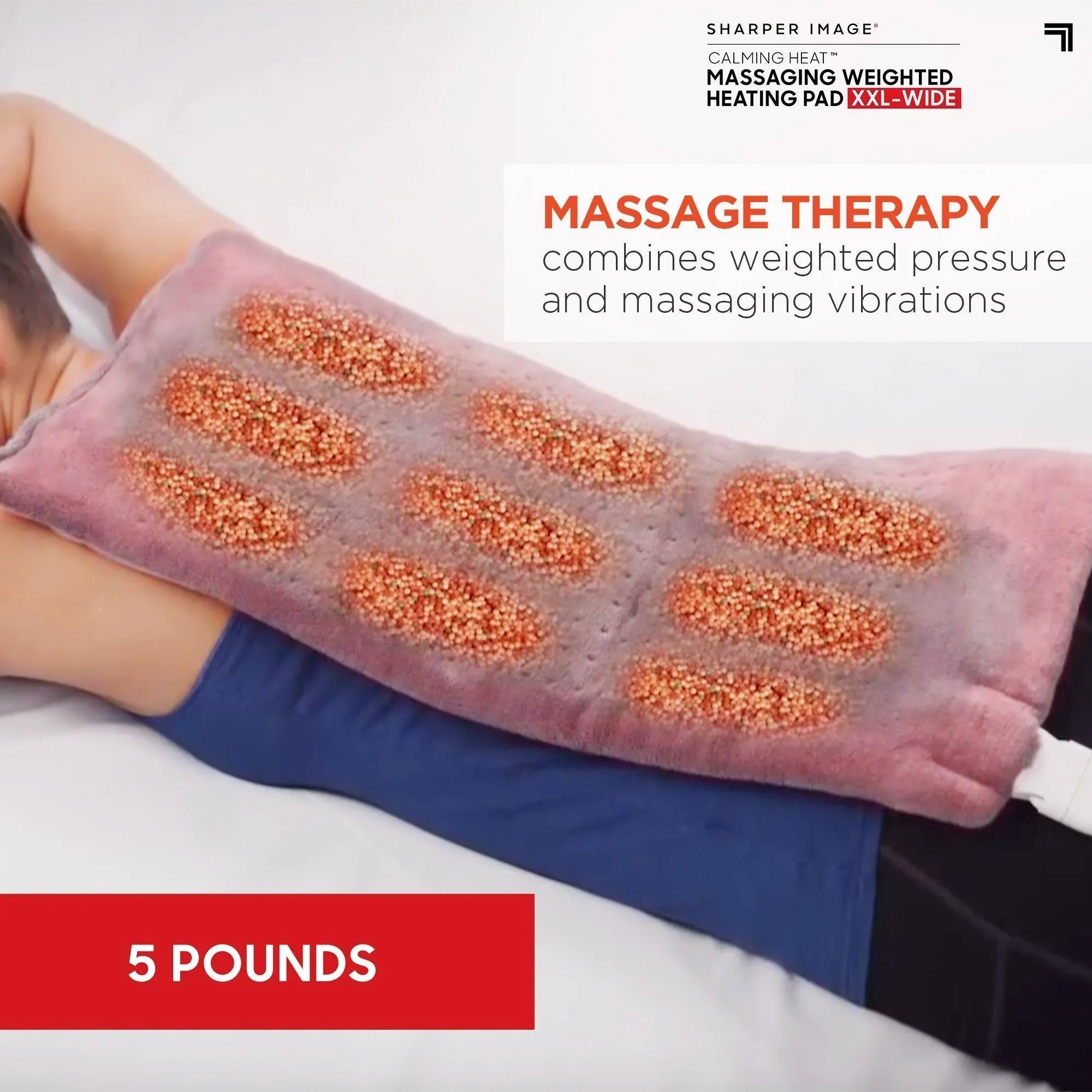 Deluxe XXL By Sharper Image Weighted Massaging Heating Pad