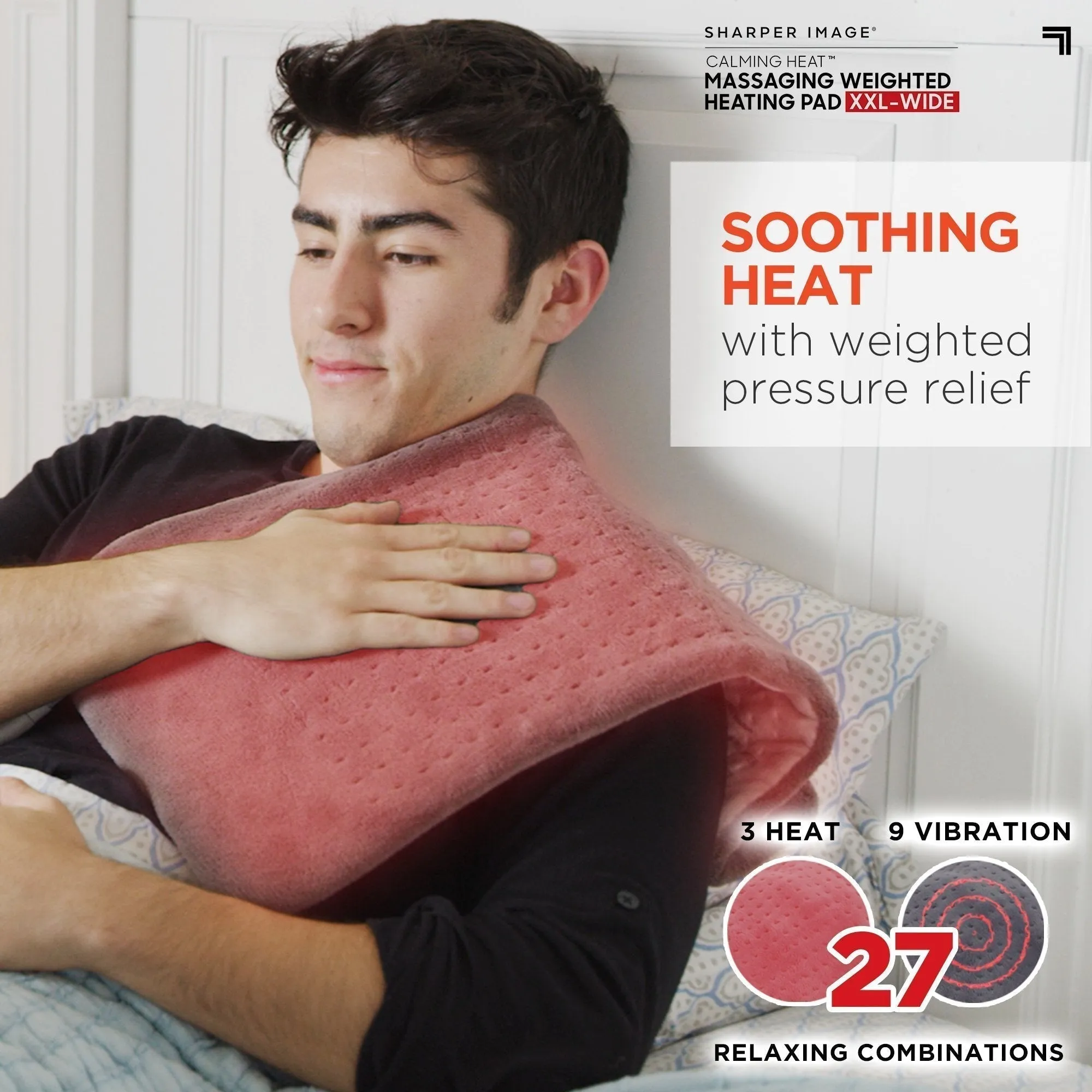 Deluxe XXL By Sharper Image Weighted Massaging Heating Pad