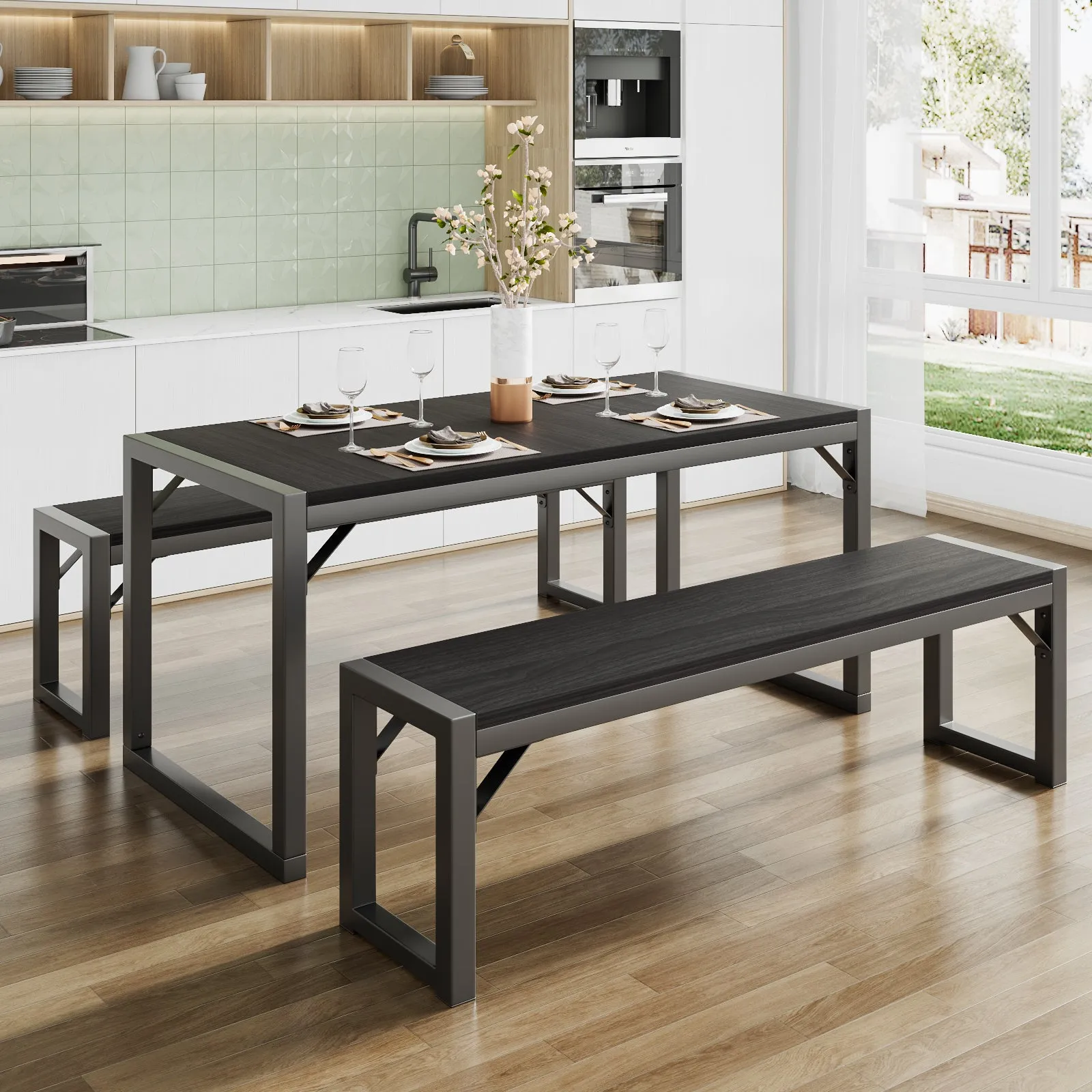 Dining Table Set with 2 Benches