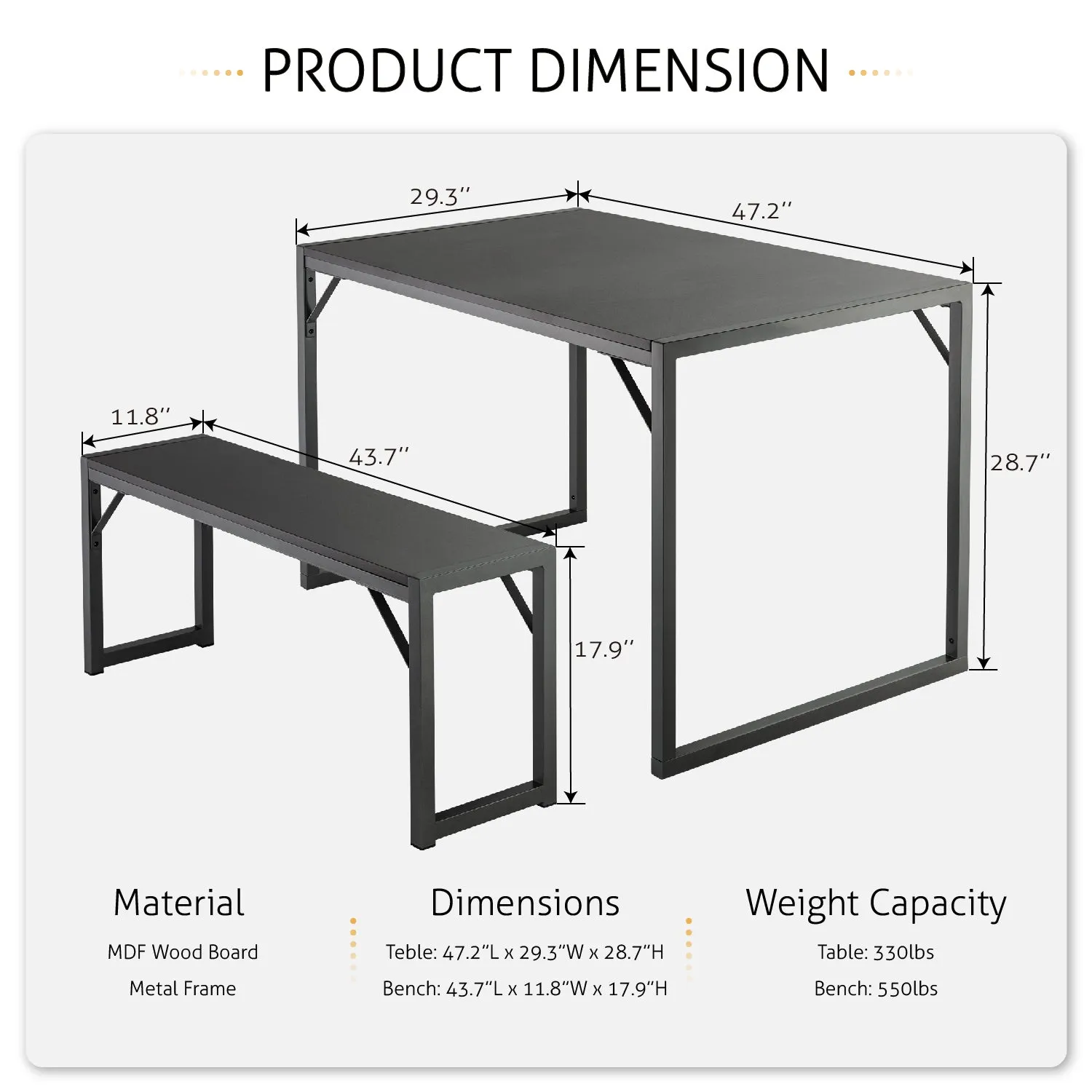Dining Table Set with 2 Benches