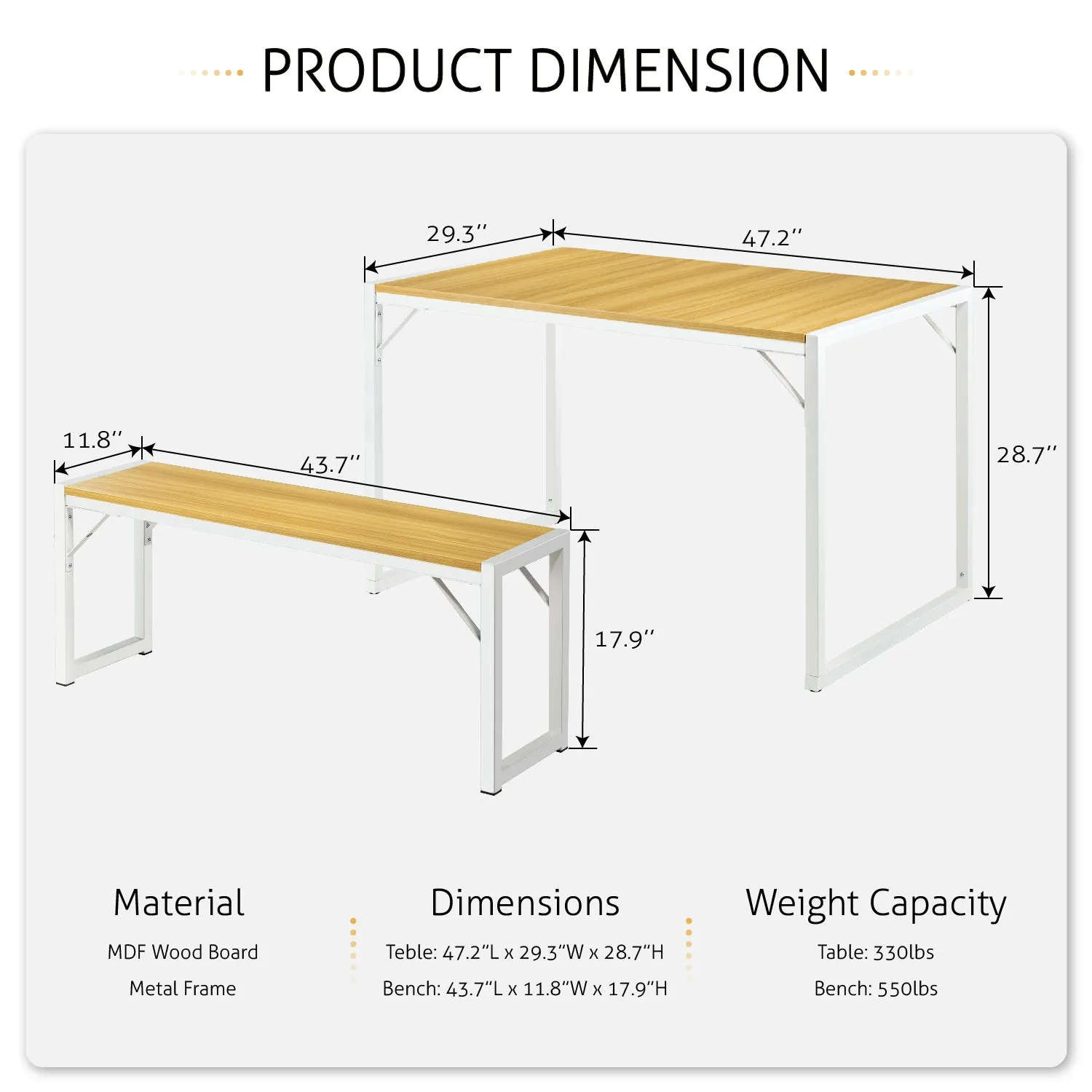 Dining Table Set with 2 Benches