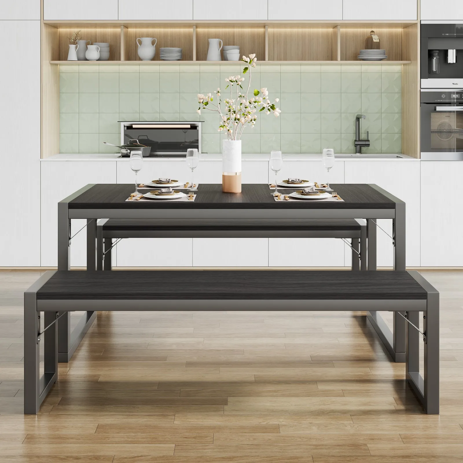 Dining Table Set with 2 Benches