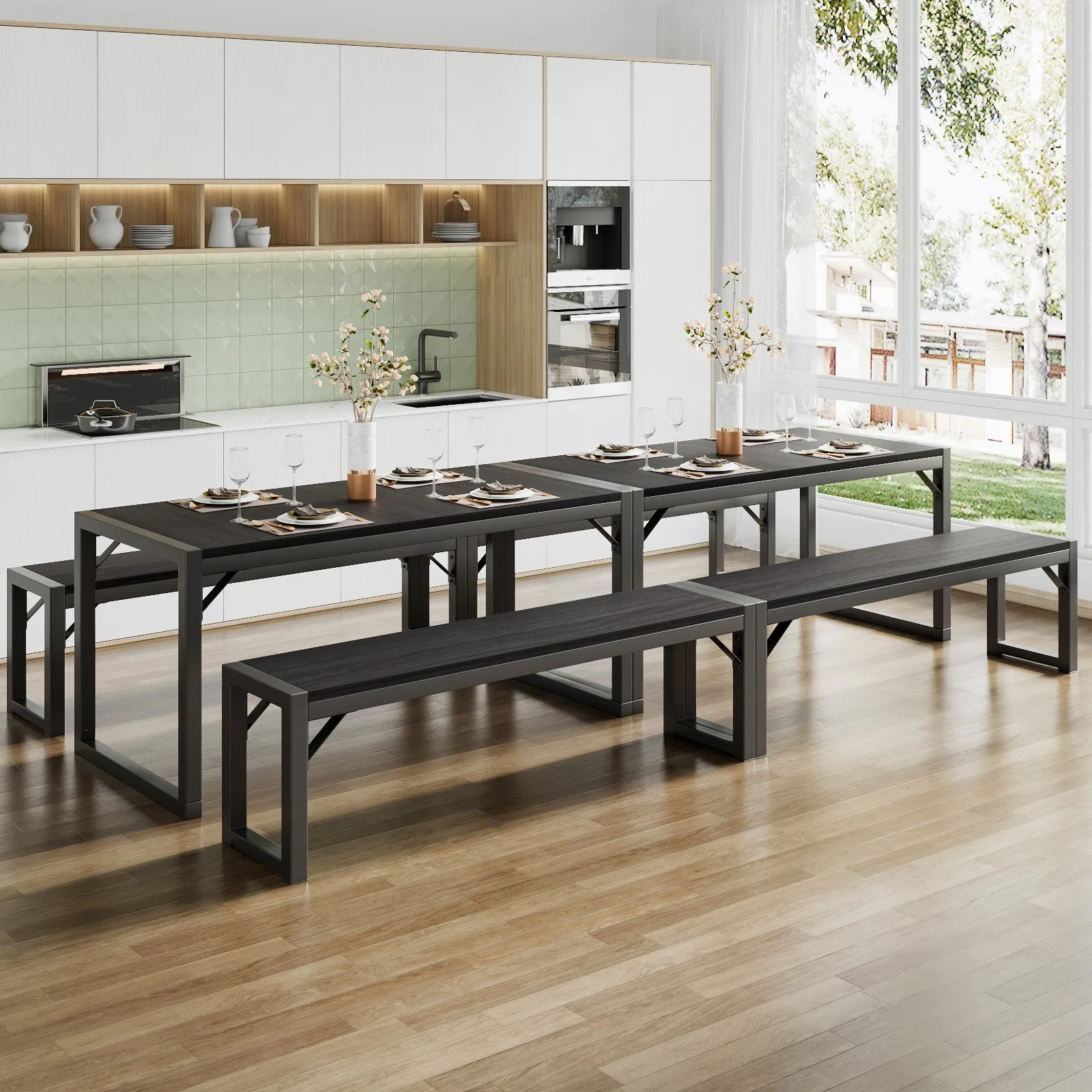 Dining Table Set with 2 Benches