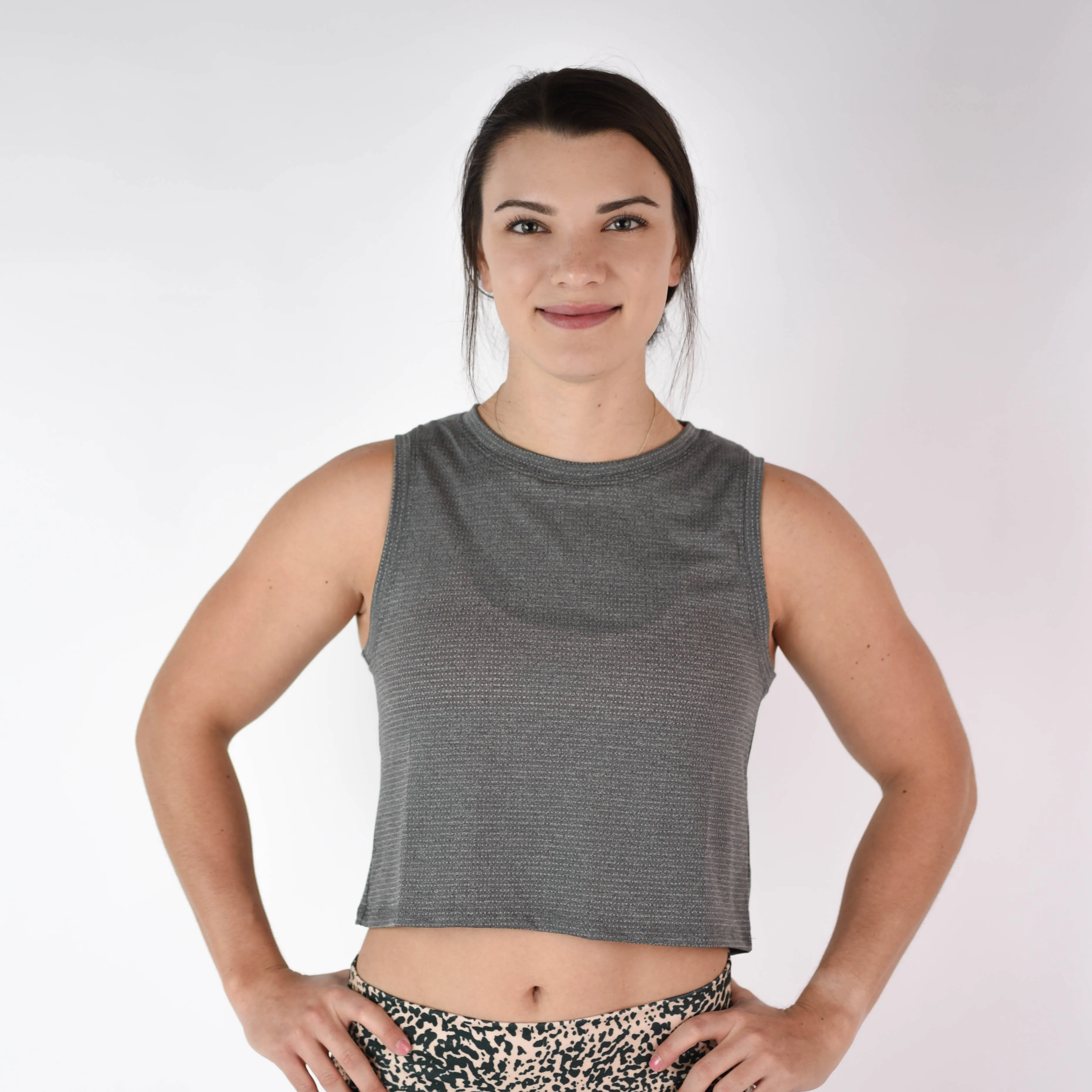 FLEO Dylan Muscle Crop Tank - Heather Black