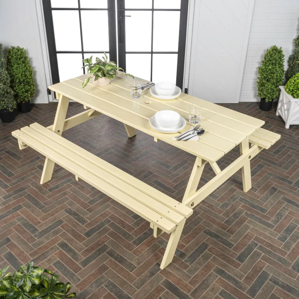 Giantex 59" Modern Classic Outdoor Wood Picnic Table Benches with Umbrella Hole