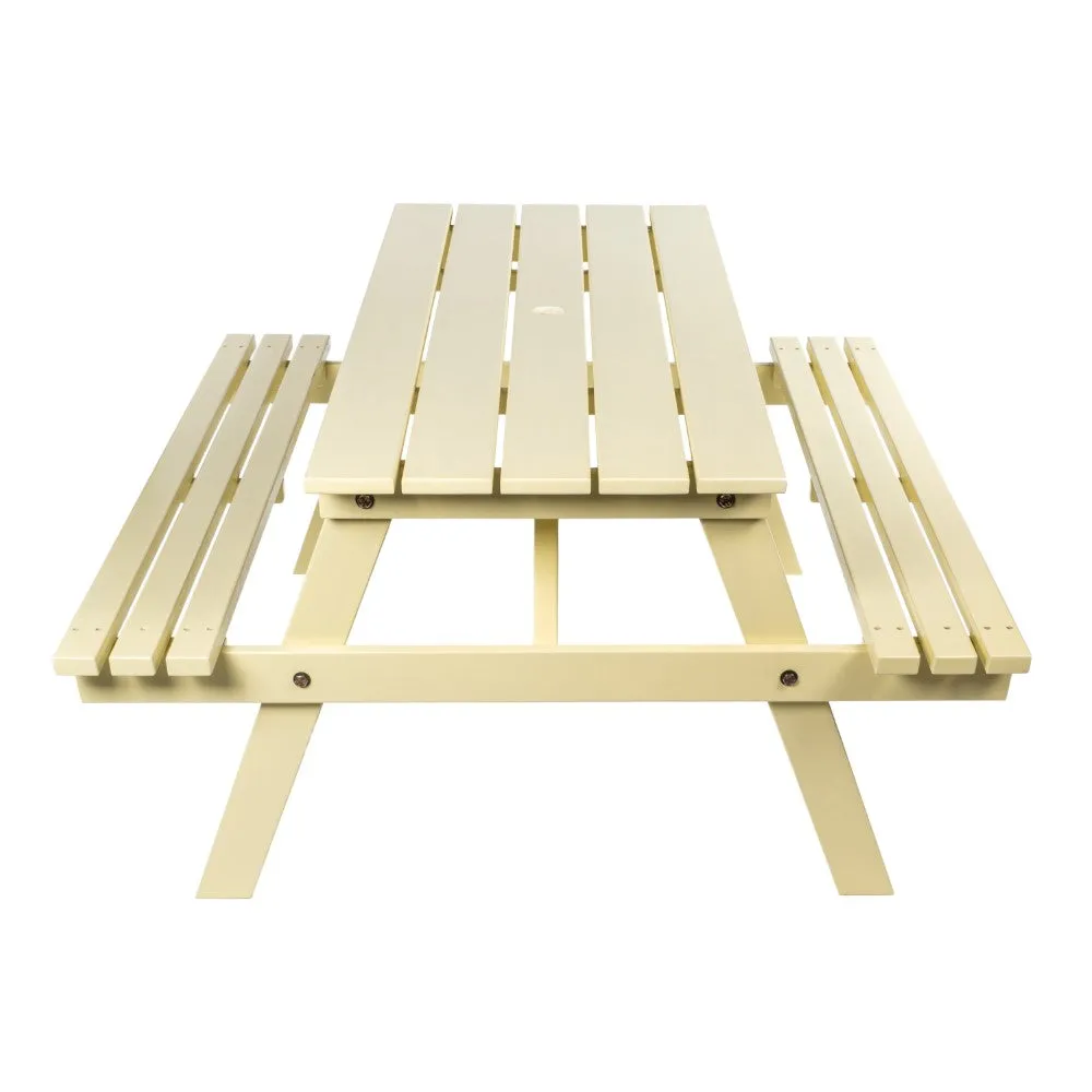 Giantex 59" Modern Classic Outdoor Wood Picnic Table Benches with Umbrella Hole