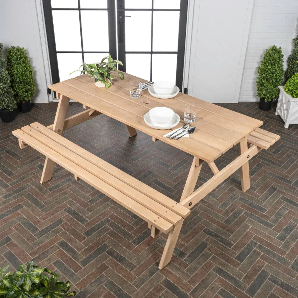 Giantex 59" Modern Classic Outdoor Wood Picnic Table Benches with Umbrella Hole