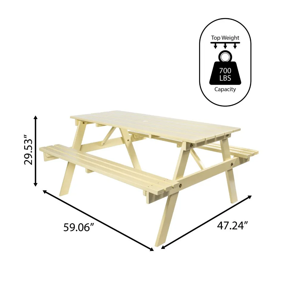 Giantex 59" Modern Classic Outdoor Wood Picnic Table Benches with Umbrella Hole