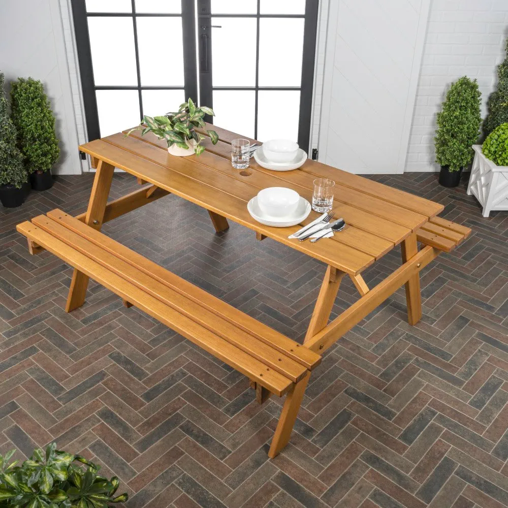 Giantex 59" Modern Classic Outdoor Wood Picnic Table Benches with Umbrella Hole