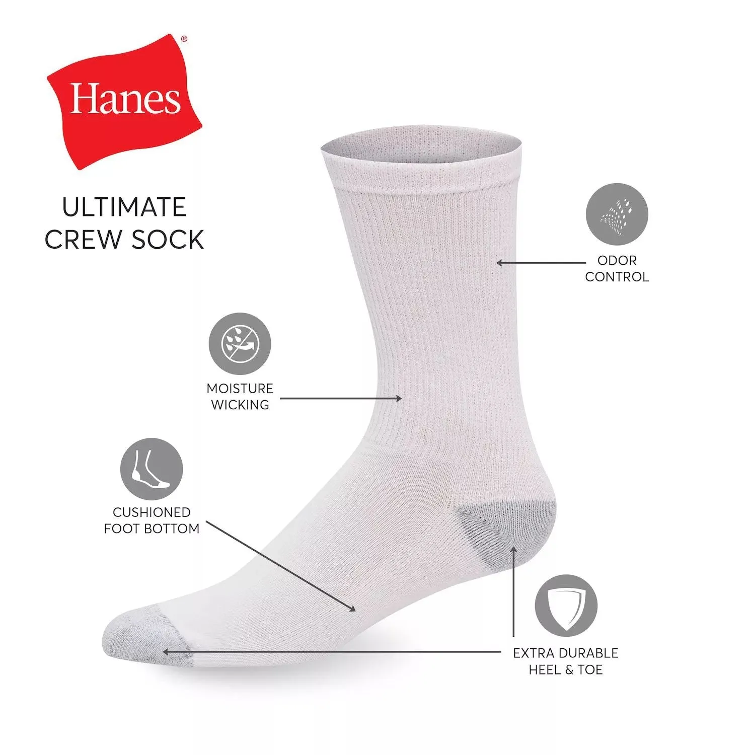 Hanes Men's Ultimate Socks, 12 Pairs of Soft and Durable Crew Socks