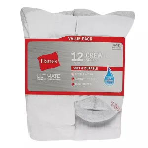 Hanes Men's Ultimate Socks, 12 Pairs of Soft and Durable Crew Socks