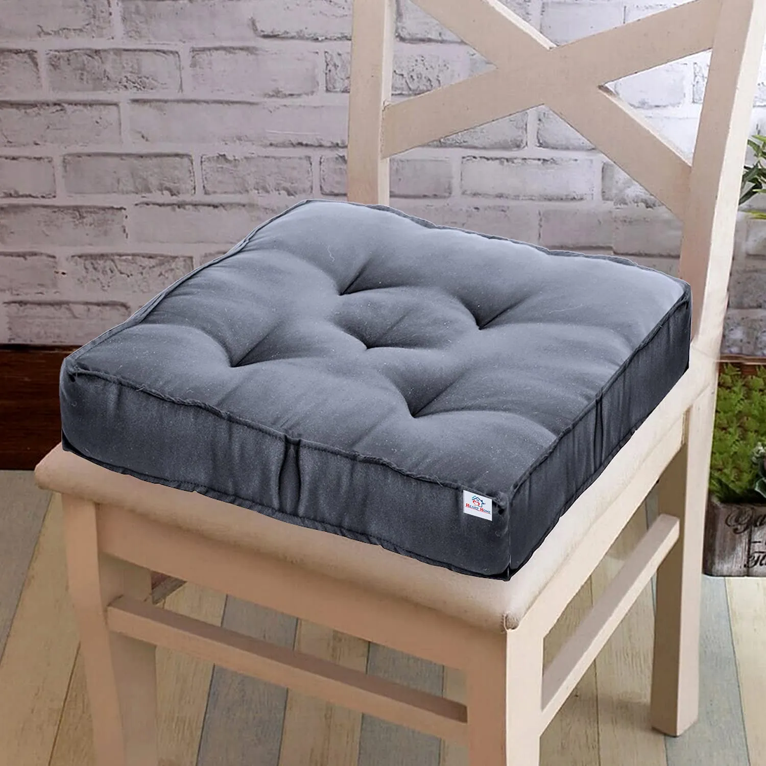 Heart Home Microfiber Square Chair Pad/Cushion for Office|Home or Car Sitting, Pack of 3 (Grey)