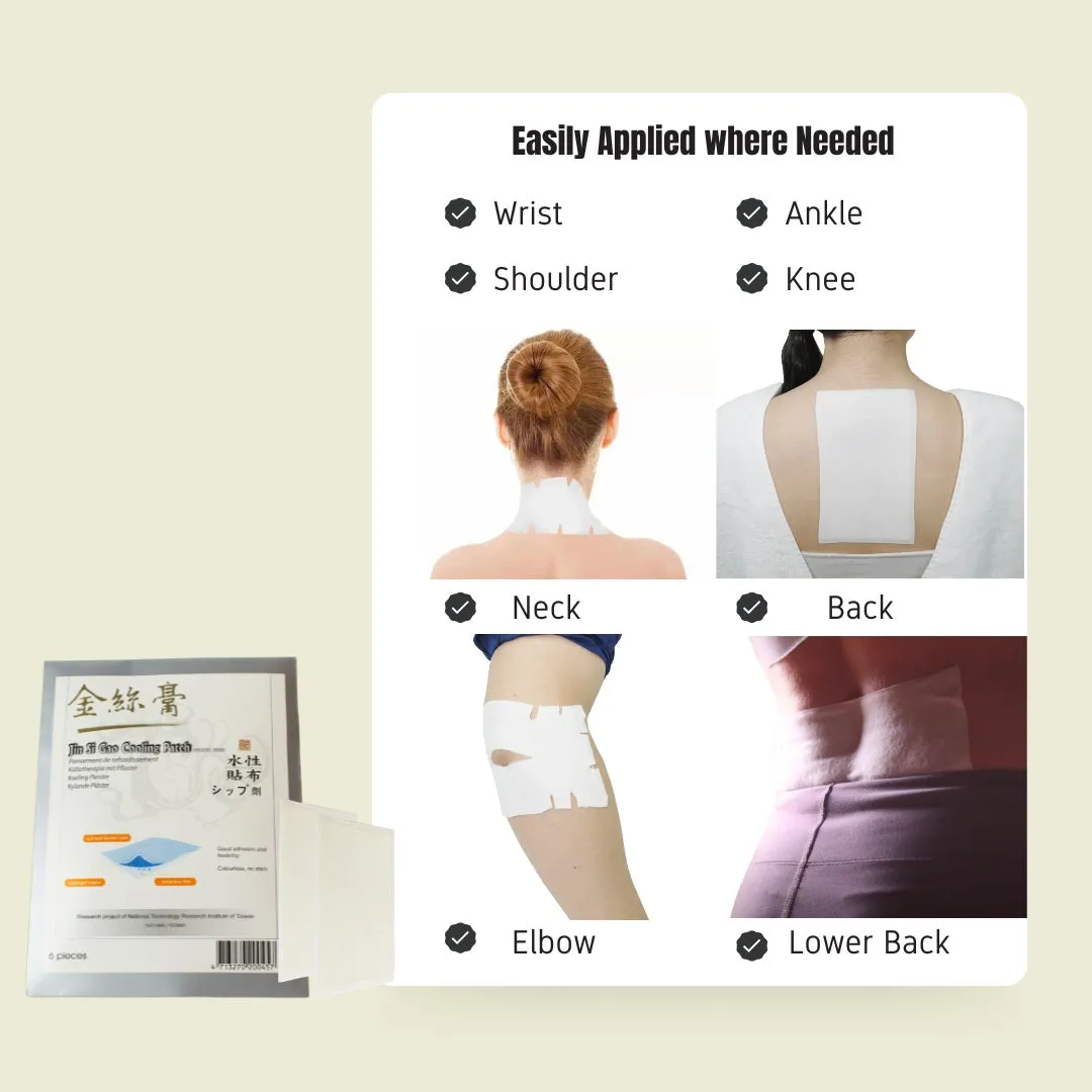 Jin Si Gao Cooling Plaster (6pc per pack) | Targeted Pain Relief | 16 Natural Herbal Active Ingredients