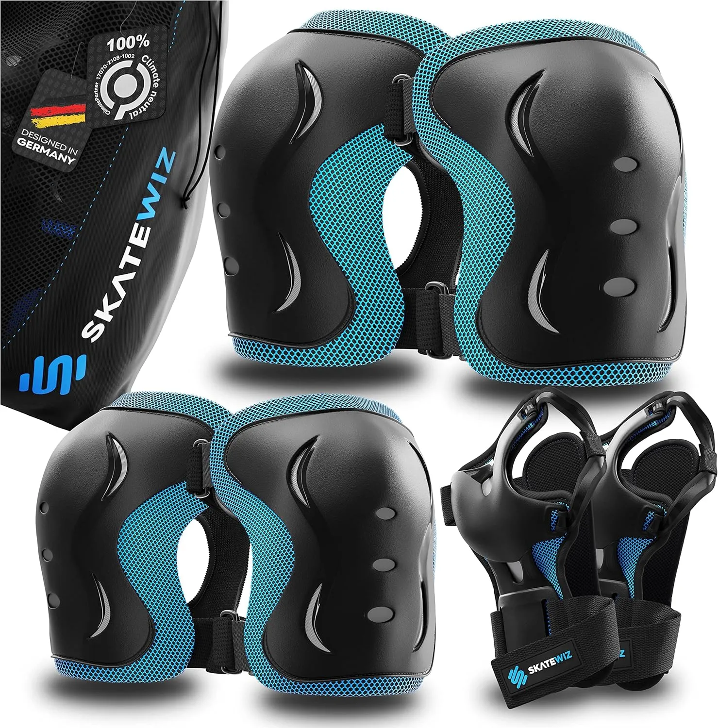 Kit de Protection Roller - Protection Skateboard Enfant et Adulte 6 pices avec Genouillres, Coudires et Protge-Poignets | Fitnessterapy