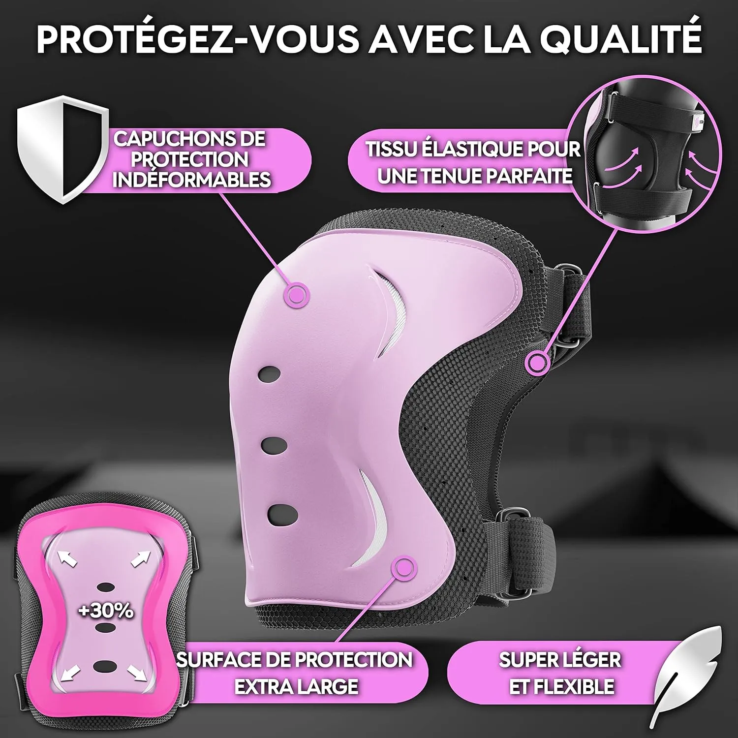 Kit de Protection Roller - Protection Skateboard Enfant et Adulte 6 pices avec Genouillres, Coudires et Protge-Poignets | Fitnessterapy