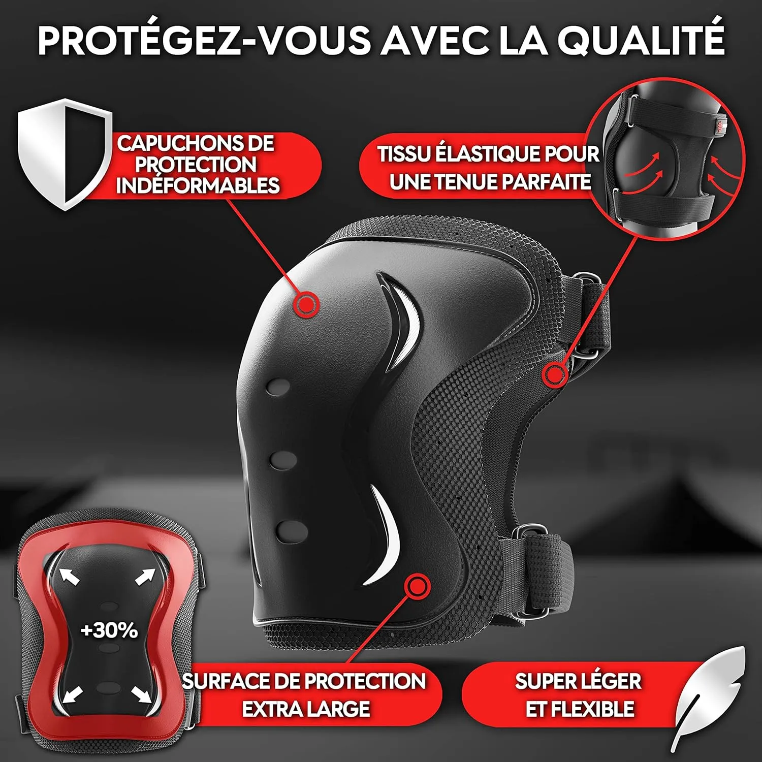 Kit de Protection Roller - Protection Skateboard Enfant et Adulte 6 pices avec Genouillres, Coudires et Protge-Poignets | Fitnessterapy