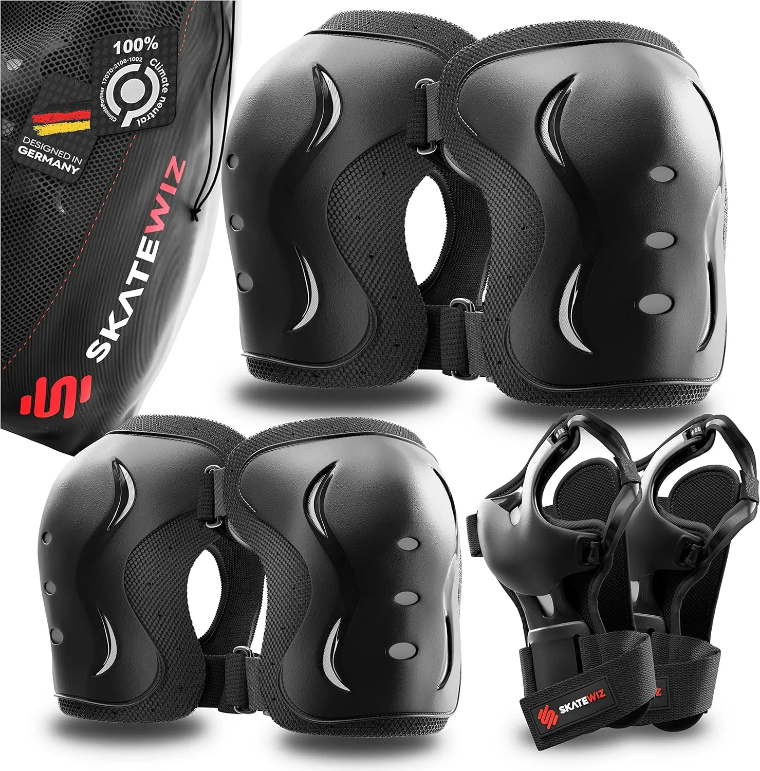 Kit de Protection Roller - Protection Skateboard Enfant et Adulte 6 pices avec Genouillres, Coudires et Protge-Poignets | Fitnessterapy