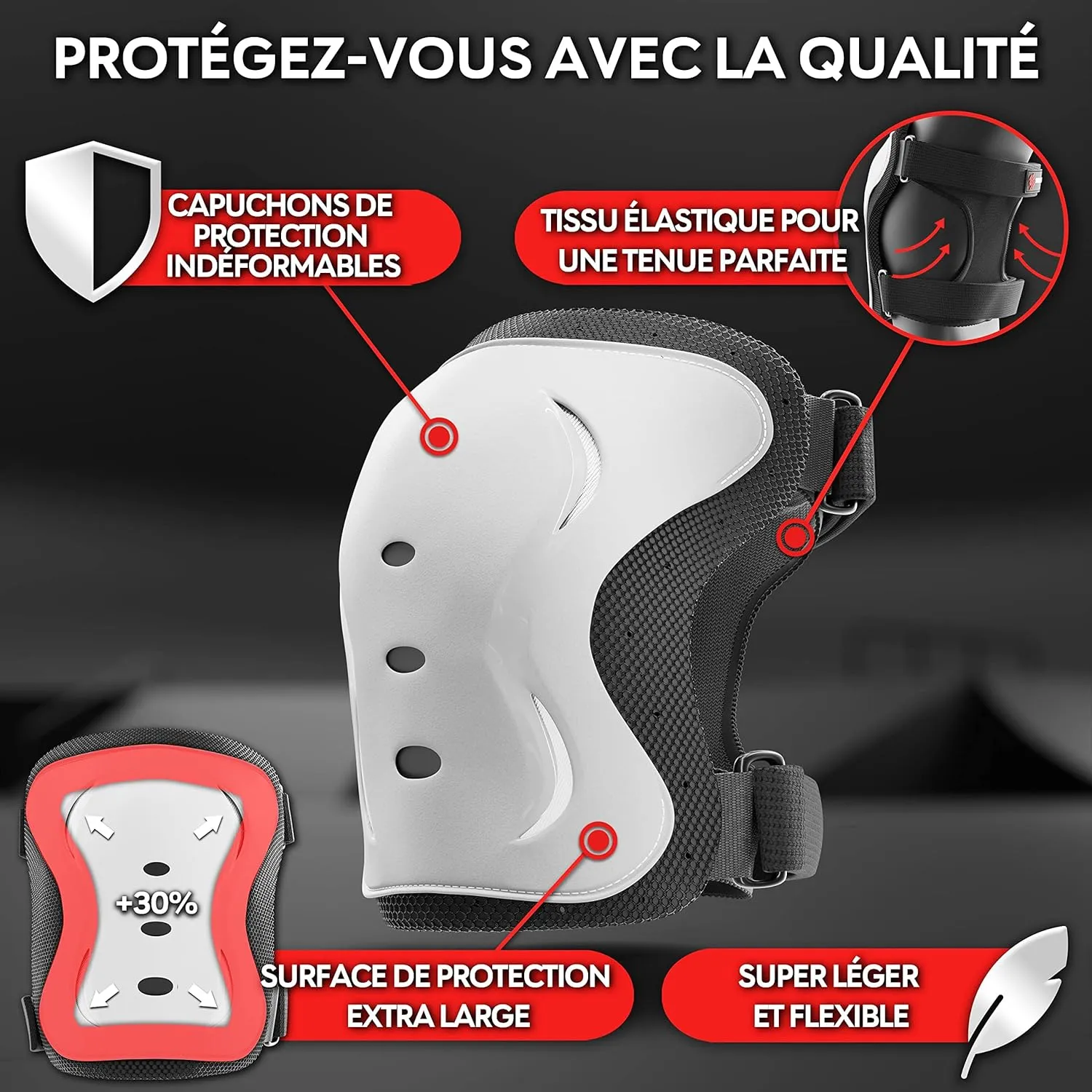 Kit de Protection Roller - Protection Skateboard Enfant et Adulte 6 pices avec Genouillres, Coudires et Protge-Poignets | Fitnessterapy