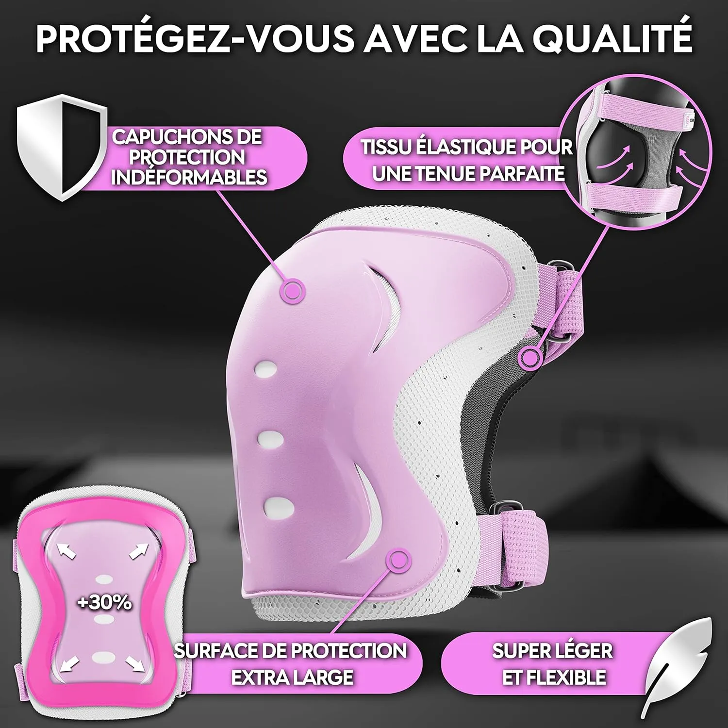 Kit de Protection Roller - Protection Skateboard Enfant et Adulte 6 pices avec Genouillres, Coudires et Protge-Poignets | Fitnessterapy