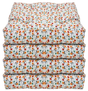 Kuber Industries Flower Printed Microfiber Square Chair Pad Seat Cushion for Rocking Chair, Office Chair, Dinning Chair, Indoor/Outdoor, 18 * 18 Inch- Pack of 4 (White)-49LUG267