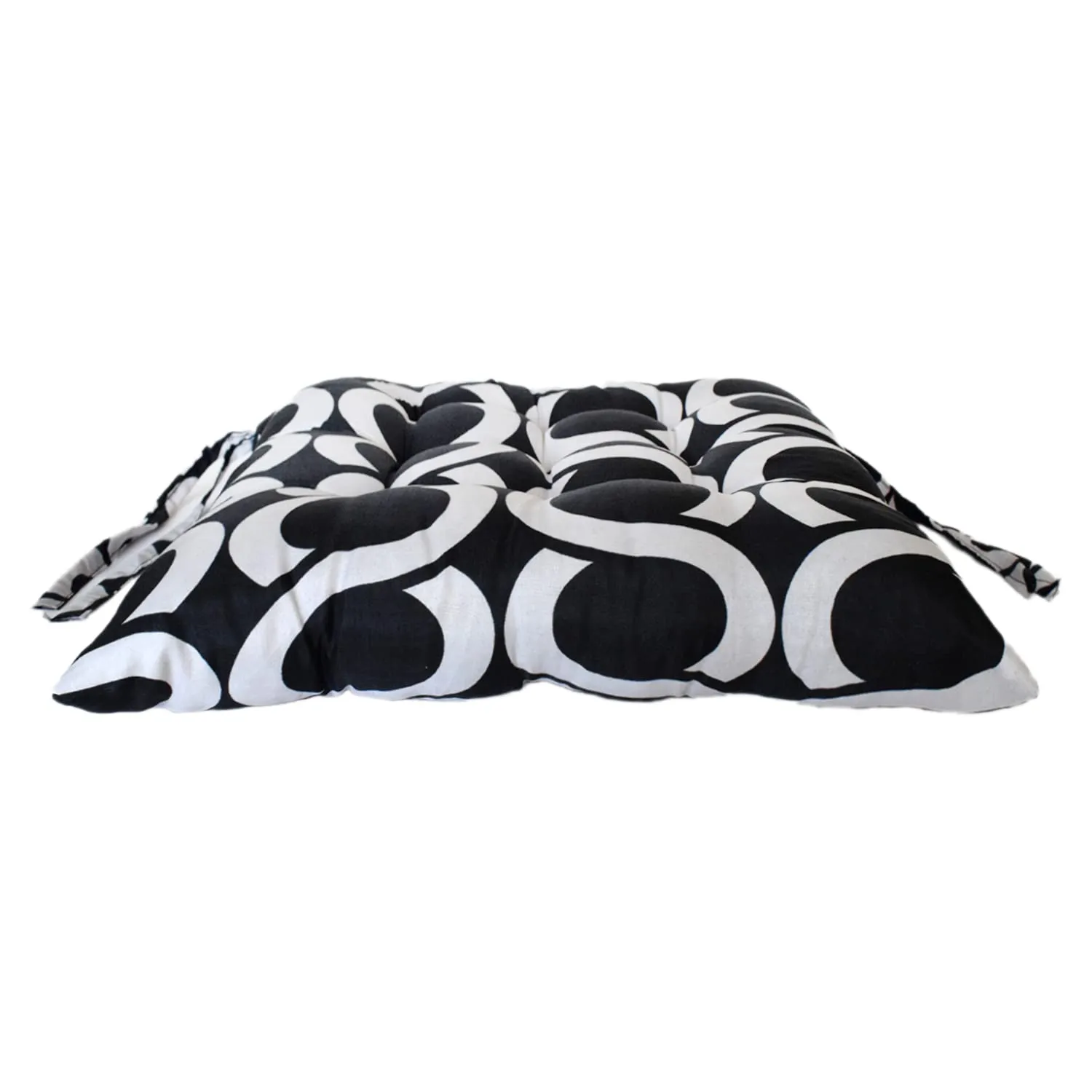 Kuber Industries Geometric Seamless Pattern Microfiber Square Chair Pad Seat Cushion For Rocking chair, Office chair, Dinning chair, Indoor/Outdoor With Ties, 18 * 18 Inch- Pack of 4 (Black)