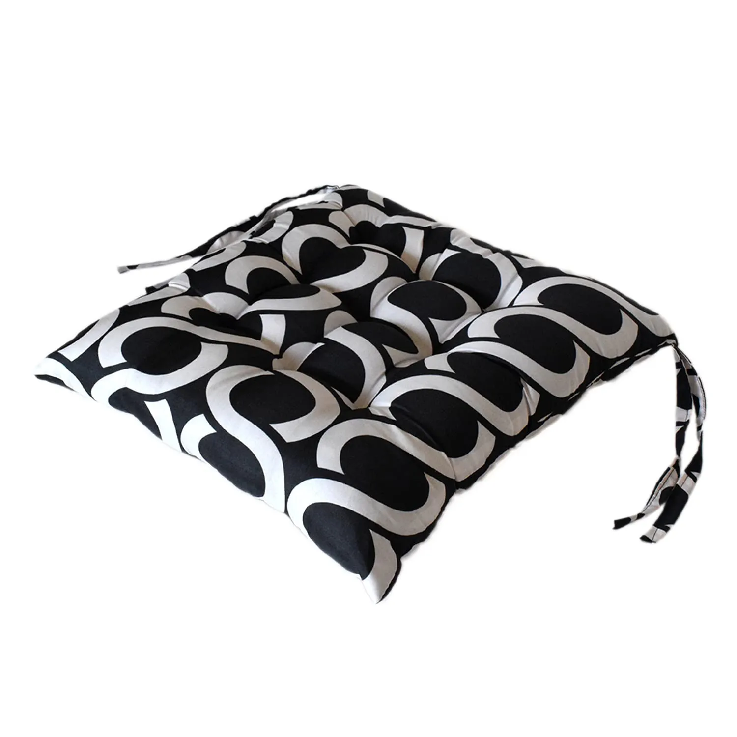 Kuber Industries Geometric Seamless Pattern Microfiber Square Chair Pad Seat Cushion For Rocking chair, Office chair, Dinning chair, Indoor/Outdoor With Ties, 18 * 18 Inch- Pack of 4 (Black)