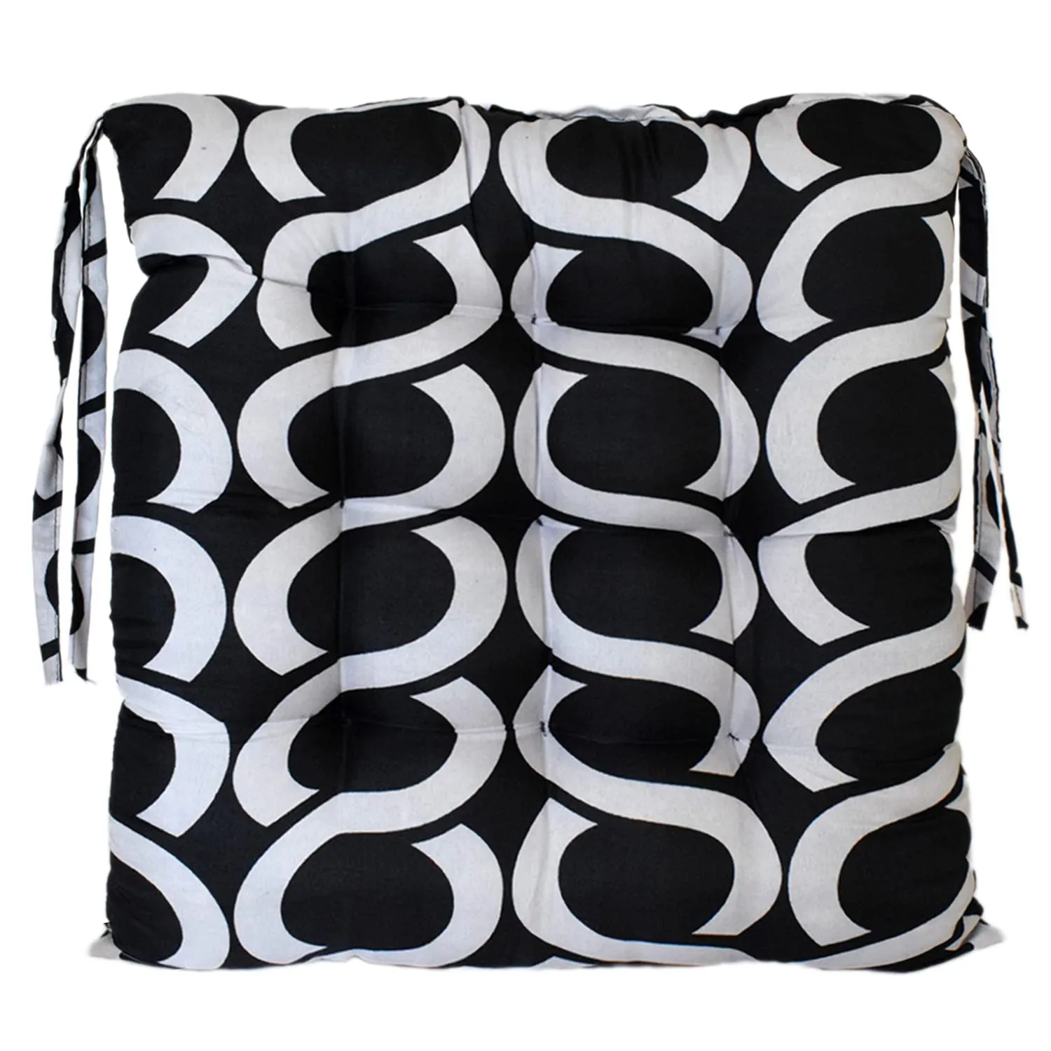 Kuber Industries Geometric Seamless Pattern Microfiber Square Chair Pad Seat Cushion For Rocking chair, Office chair, Dinning chair, Indoor/Outdoor With Ties, 18 * 18 Inch- Pack of 4 (Black)