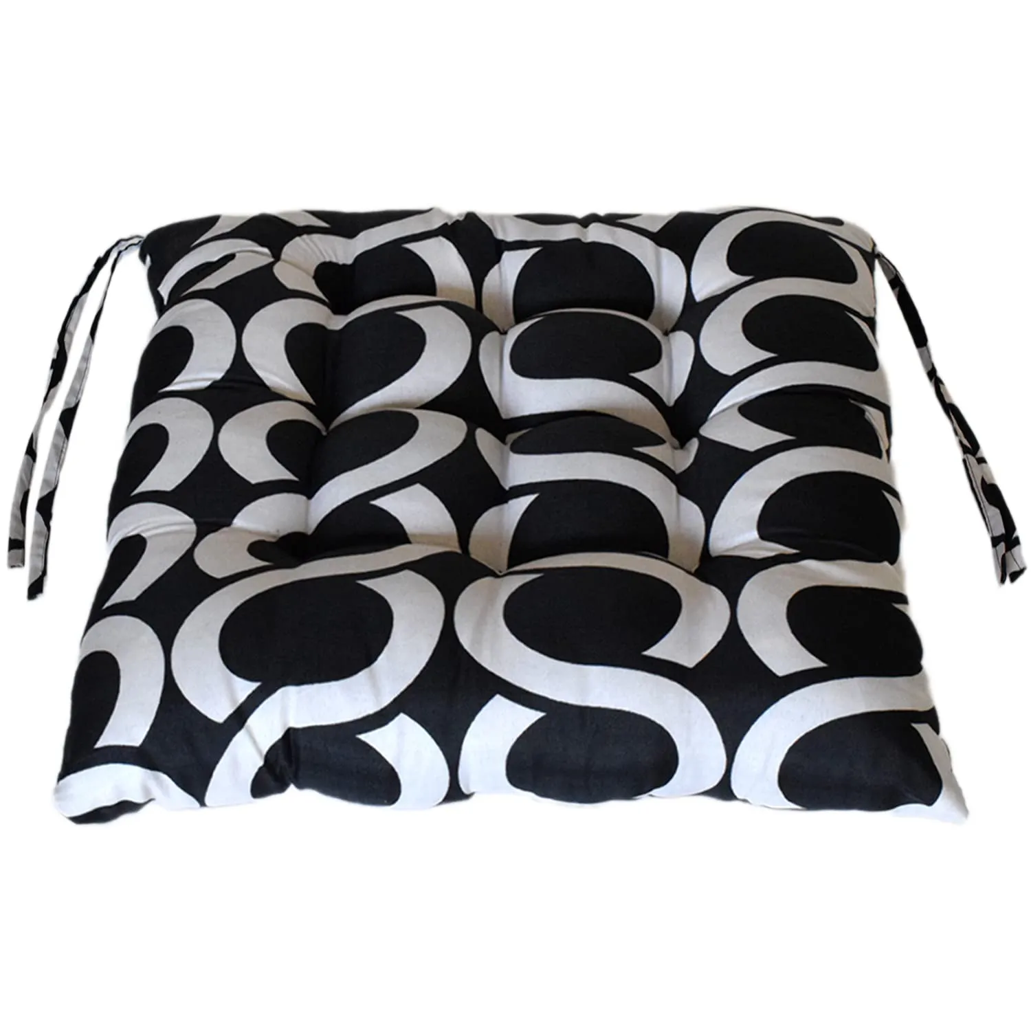 Kuber Industries Geometric Seamless Pattern Microfiber Square Chair Pad Seat Cushion For Rocking chair, Office chair, Dinning chair, Indoor/Outdoor With Ties, 18 * 18 Inch- Pack of 4 (Black)