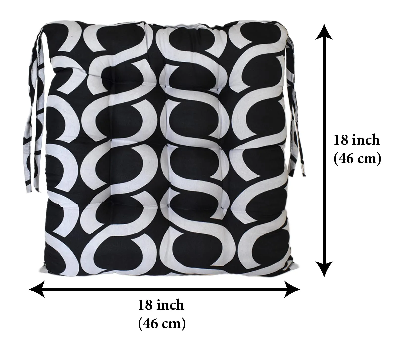 Kuber Industries Geometric Seamless Pattern Microfiber Square Chair Pad Seat Cushion For Rocking chair, Office chair, Dinning chair, Indoor/Outdoor With Ties, 18 * 18 Inch- Pack of 4 (Black)