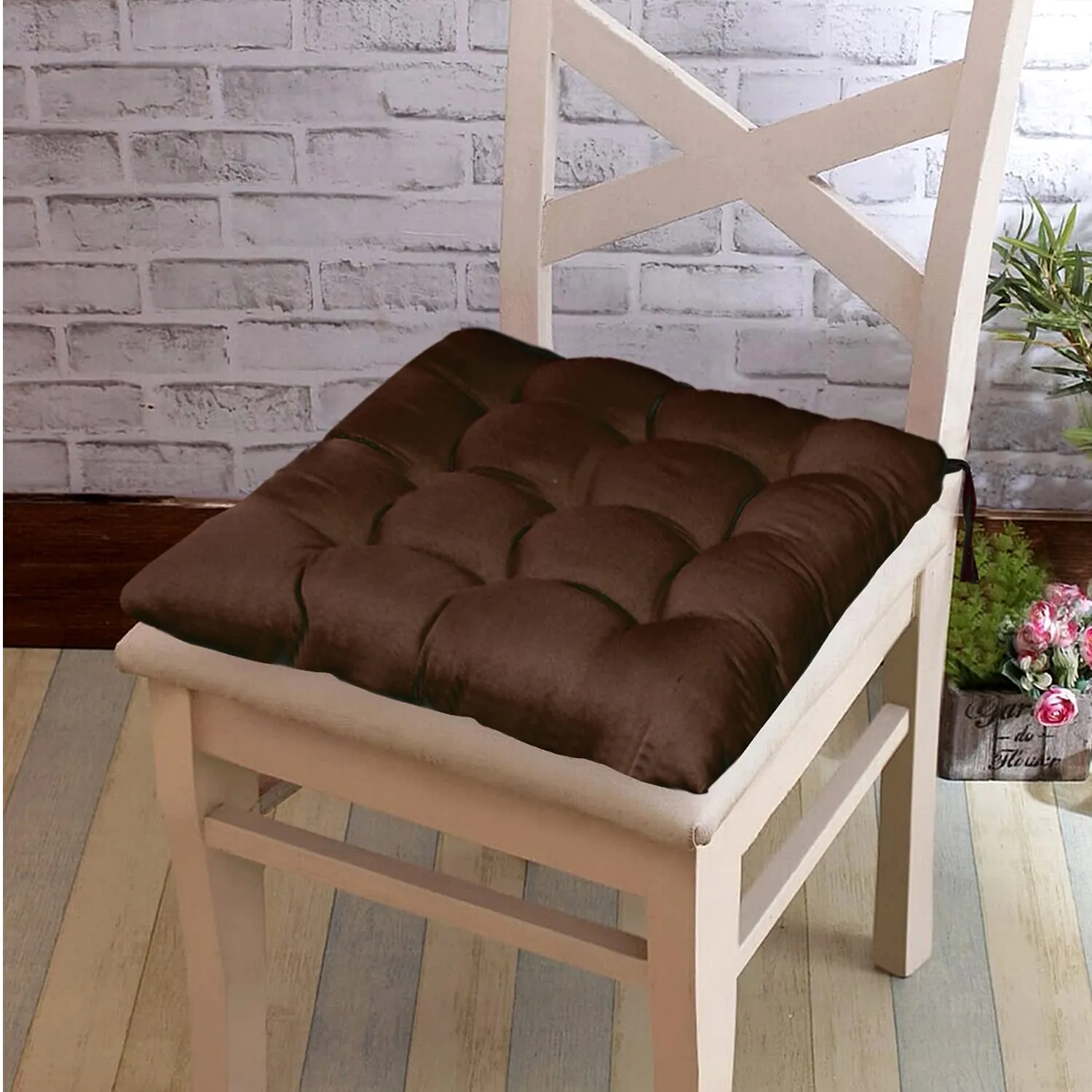 Kuber Industries Microfiber Chair Pad|Chair Cushion Pad for Office, Home|Sitting Cushion|Pack of 2 (Brown)