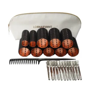Lorna Evans Velcro Aluminium Full Set Self Grip Rollers Black Rose Gold 10pc Pack