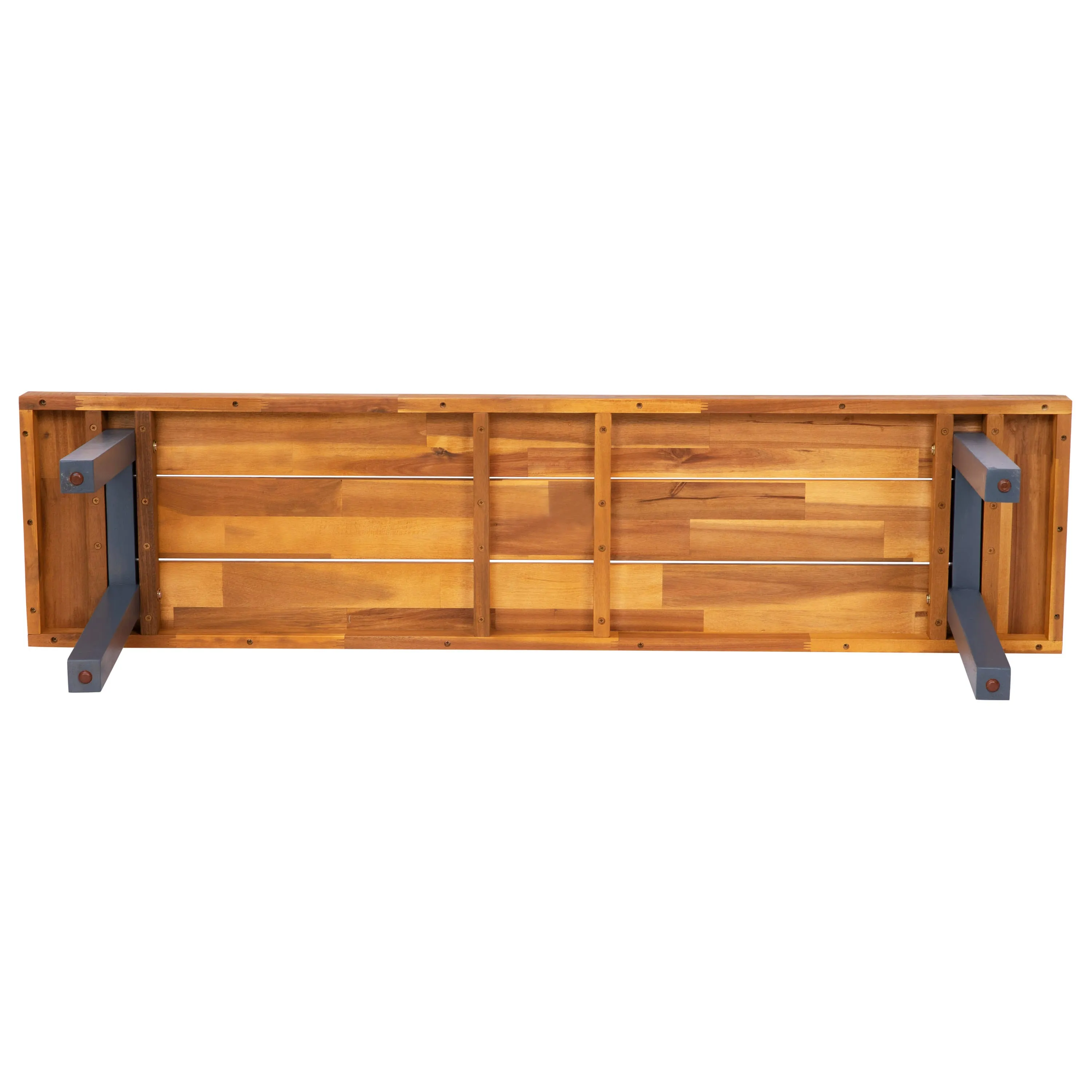 Martindale Solid Acacia Wood Patio Dining Bench for 2 with Slatted Top and Black Flared Wooden Legs