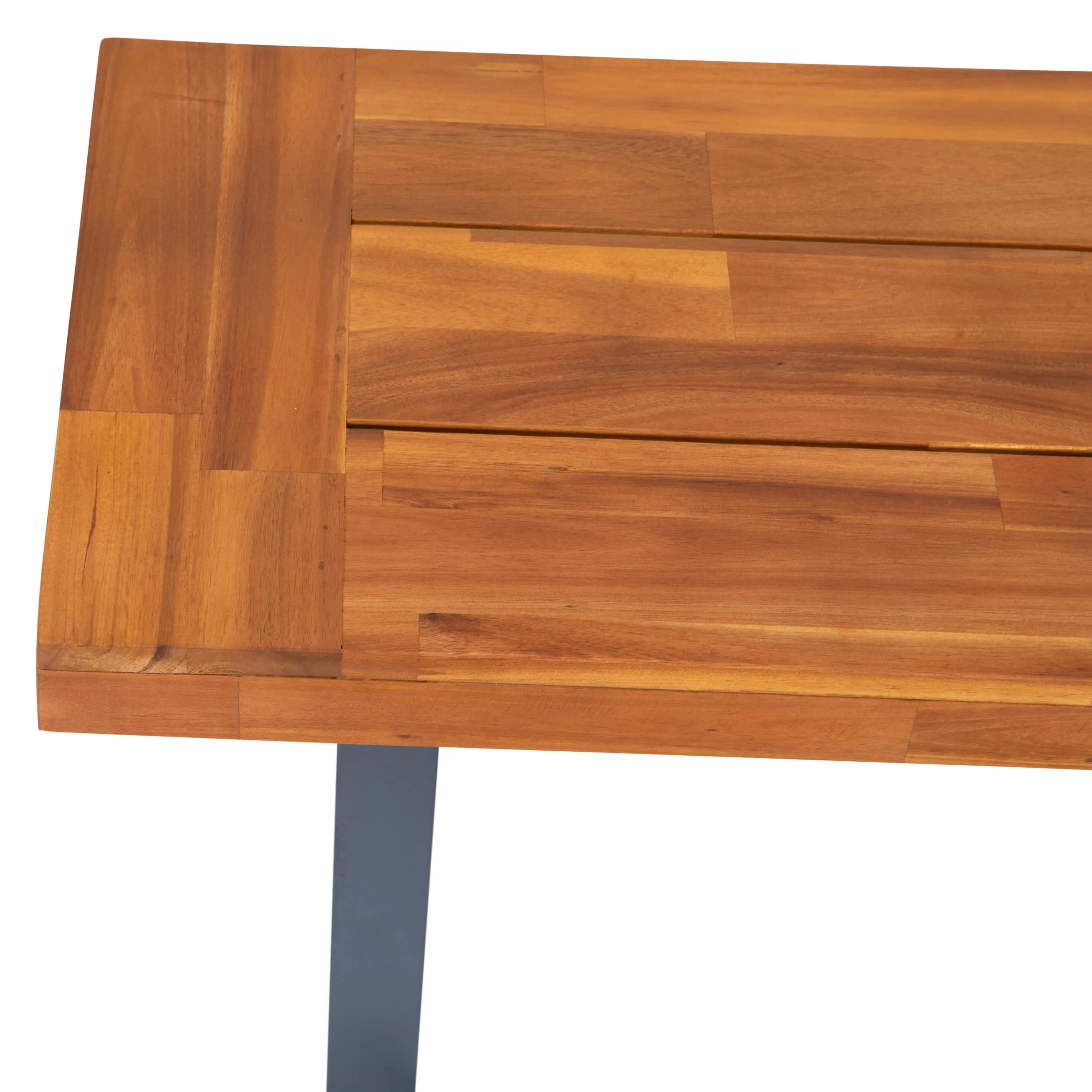 Martindale Solid Acacia Wood Patio Dining Bench for 2 with Slatted Top and Black Flared Wooden Legs