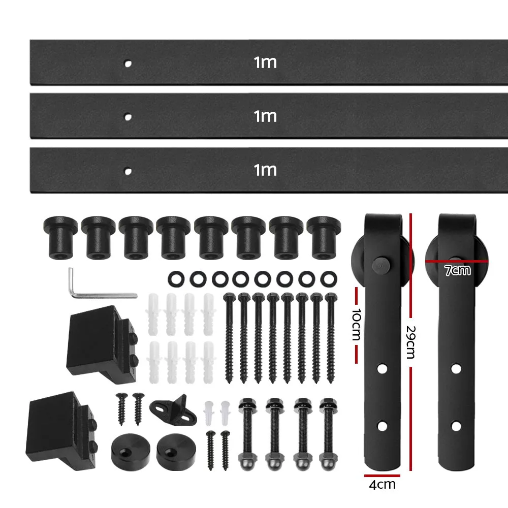 Matte Black Sliding Barn Door Hardware Set 3m - Cefito