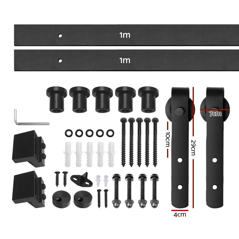 Matte Black Sliding Barn Door Track Set 2m, 120kg Capacity Cefito