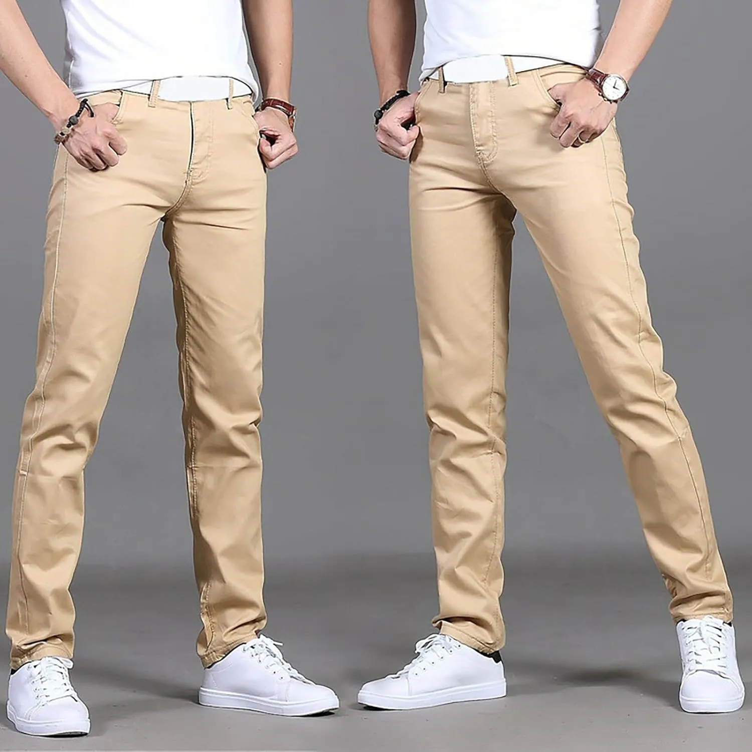 Mens Dress Slacks Plain Straight Leg Casual Pants Outdoor Trendy Open Bottom Summer Fashion Trousers with Pockets