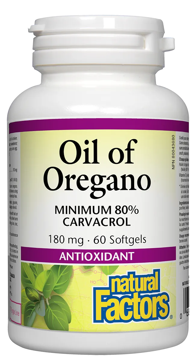 Natural Factors Oil Of Oregano 180mg 60 Softgels